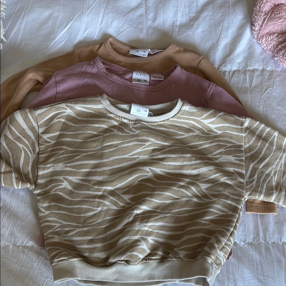 Zara Kids Shirts in Tan, Pink, and Zebra print